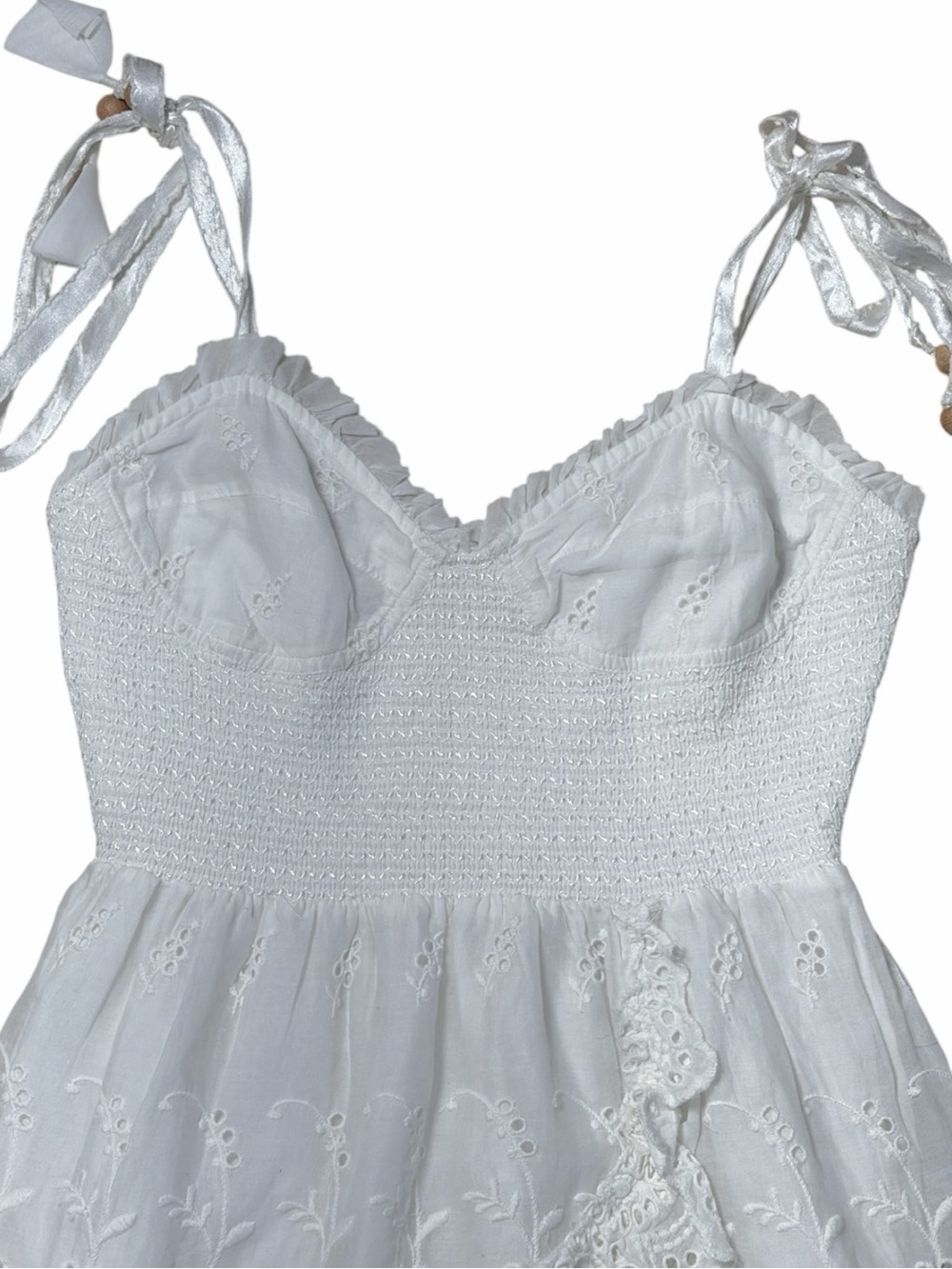 LoveShackFancy Ivory Tie Shoulder Olani Mini Dress Womans M - Picture 3 of 9
